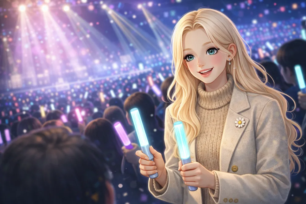 ペンライトを持ってライブを楽しむ人物のイラスト