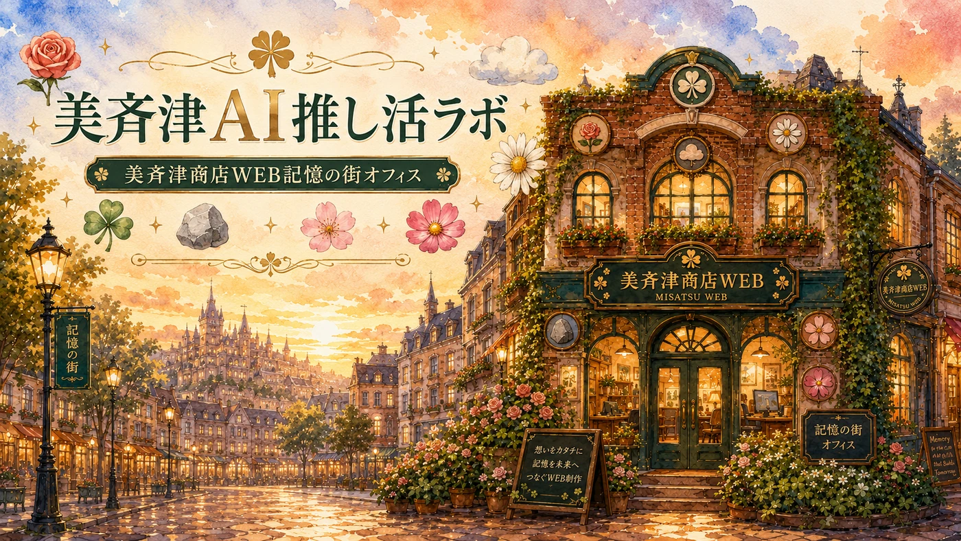 美斉津AI推し活ラボと記憶の街オフィスのイラスト